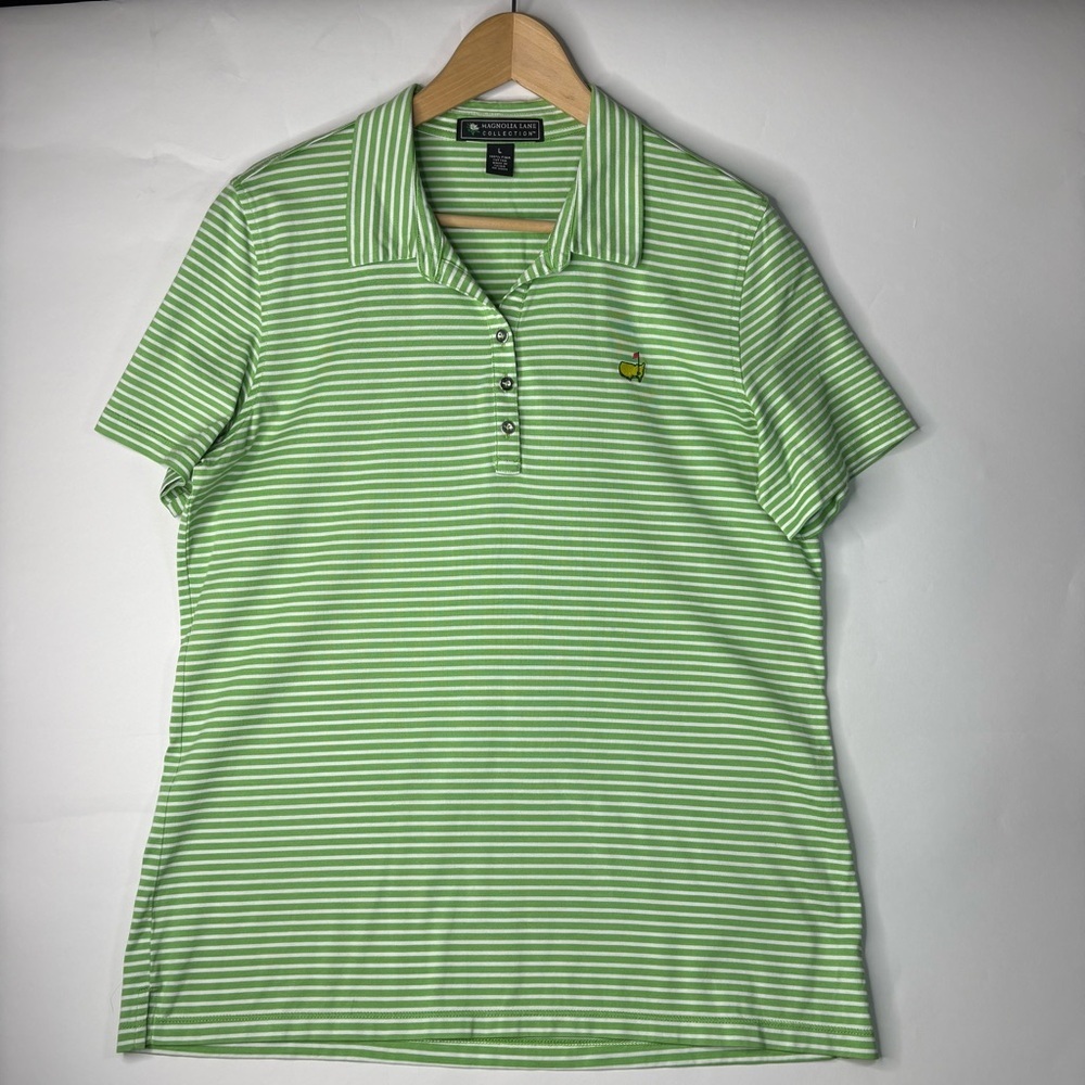 Magnolia Lane Top Size Large Green White Striped Masters Golf Pima Cotton